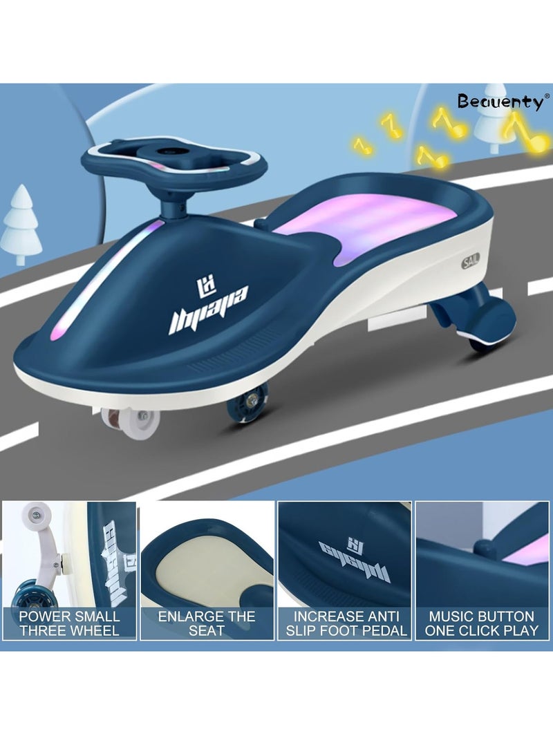 Beauenty Free Swing Car for Kids, LED Light-up Wiggle Car with Music for Indoor Outdoor Play 1-3-6 Years Old Kids Gift (Dark blue) - Image 3