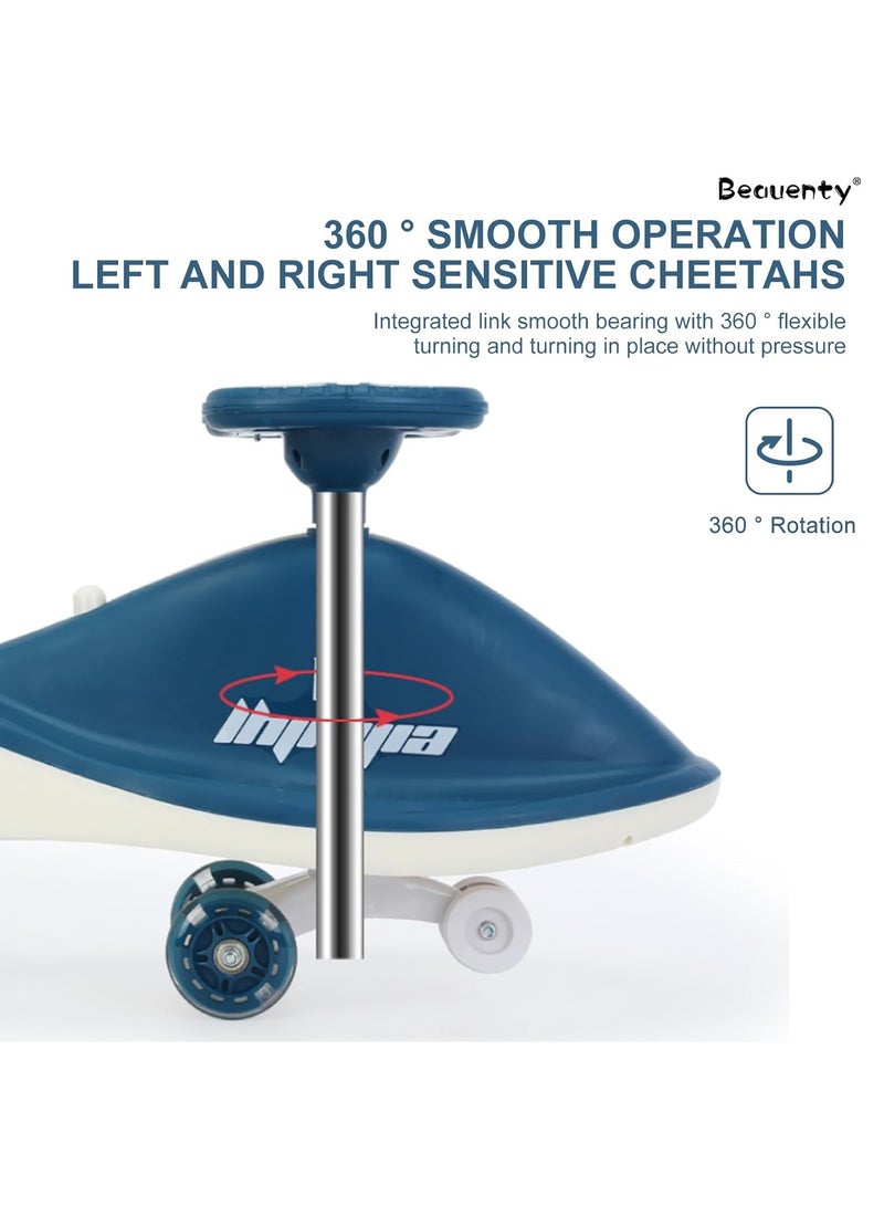 Beauenty Free Swing Car for Kids, LED Light-up Wiggle Car with Music for Indoor Outdoor Play 1-3-6 Years Old Kids Gift (Dark blue) - Image 4