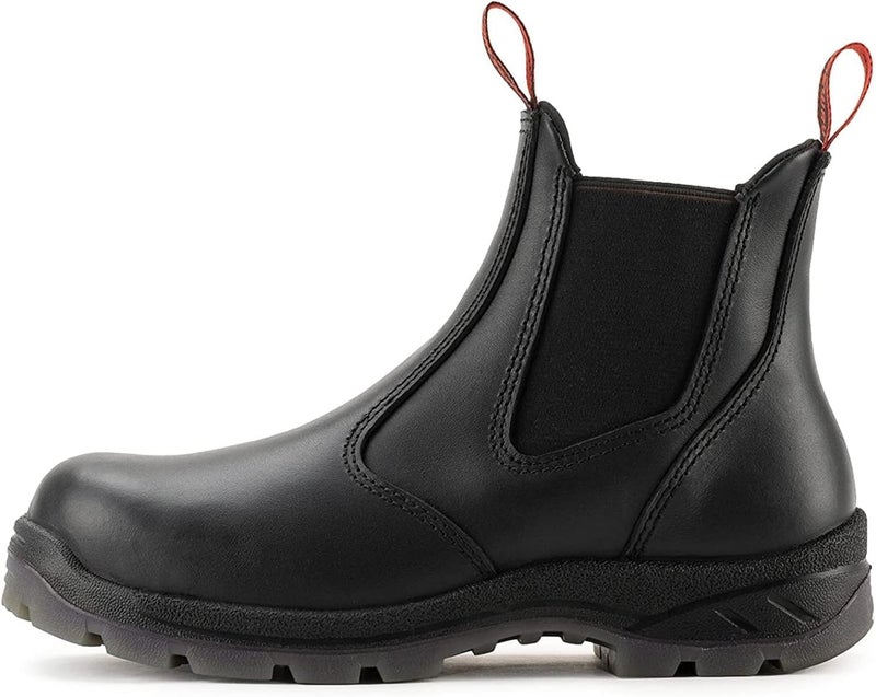SUREWAY Men's Slip-On Work Boots for Men,Full Grain Leather,Anti-Static,Water/Slip Resistant,Fire Station Mechanic Industrial Construction Safety Boots/Shoes for Men,Composite Toe Black,Size 9.5 - Image 2