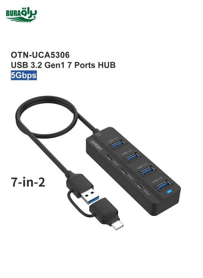 Onten UCA5306 7 in 2 USB3.0 + Type-C 7-Ports HUB Docking Station Support OTG Function
