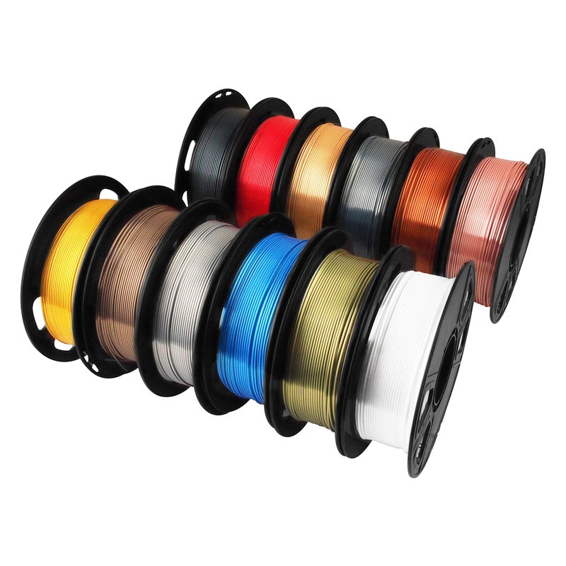 MIKA3D Shine Silk Metallic Gold PLA 3D Printer Filament Bundle 12 Spools Pack 11lbs Spool 175mm Widely Compatible 12 Popular Silk Shiny Gold Colors with Extra One Bottle of Solid Stick Gift