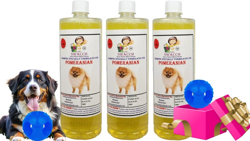 swacch Pet Shampoo | Puppy Safe Shampoo | PH Balanced | Ditch to Itch for Pomeranian Dog Shampoo 3 Litre (Lemon) + Goofy Ball Chew Toy Combo Pack - Image 1