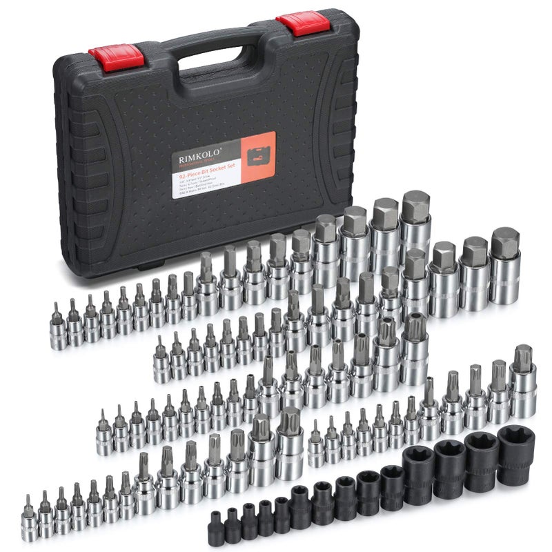 RIMKOLO 92Piece Allen and Torx Bit Socket Set 14 38 and 12 Drive Tamper Proof TorxHex SAE Metric Bit Set
