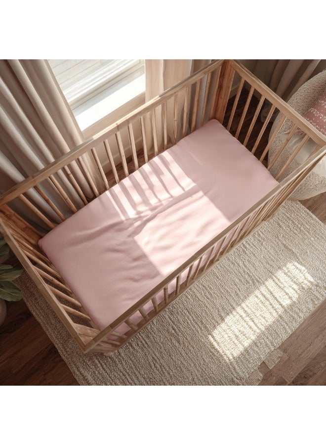 Minoa Baby Bamboo Fitted Crib Sheet, M (70 cm x 140 cm), Pink - Image 1