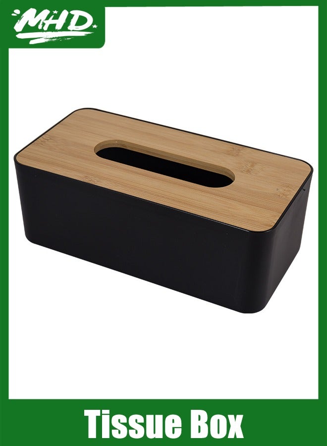 أم أتش دي صندوق مناديل الخيزران المقاوم للغبار في سيارة الفندق مستطيل صغير أسود مستطيل كبير أسود - Image 1