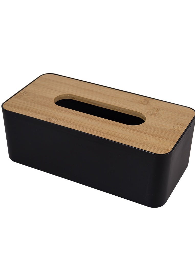 MHD Hotel Car Dustproof Bamboo Tissue Box Rectangular Small Black Rectangular Large Black 