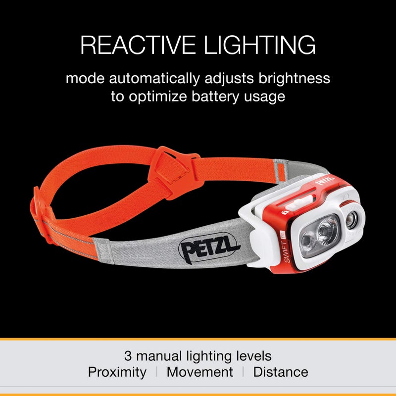 PETZL, Swift RL Rechargeable Headlamp with 900 Lumens & Automatic Brightness Adjustment, Orange - Image 4