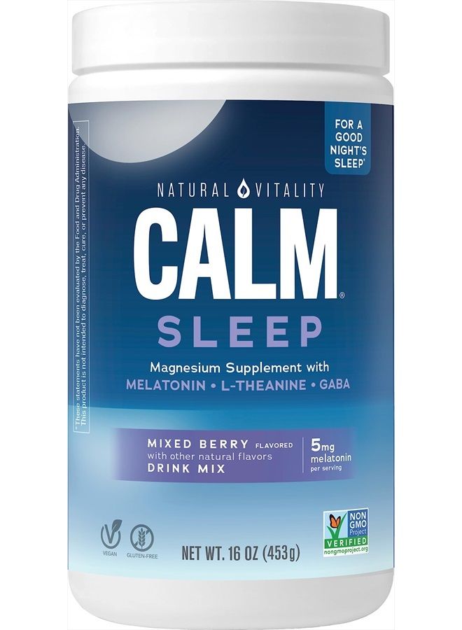 Natural Vitality Calm Sleep, Melatonin & Magnesium Citrate, Sleep Aid Drink Mix, GABA, Sleep Aid, Vegan, Gluten Free & Non-GMO, Mixed Berry, 16 Oz  - Image 1