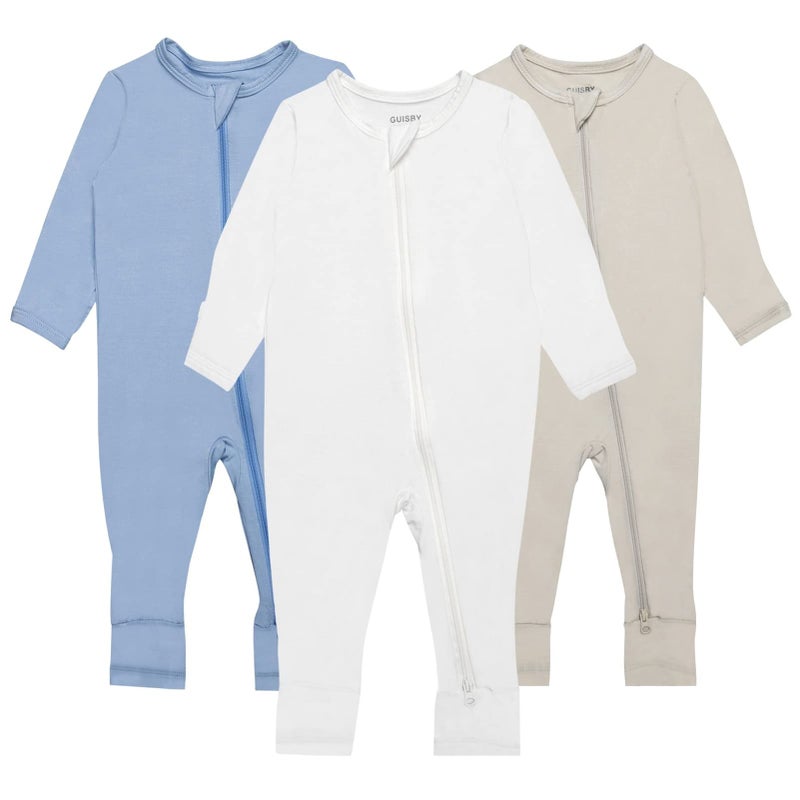 GUISBY Rayon Baby Footless Pajamas with Mittens 3Pcs Girls Boys Long Sleeve Snug Fits Sleepers Newborn
