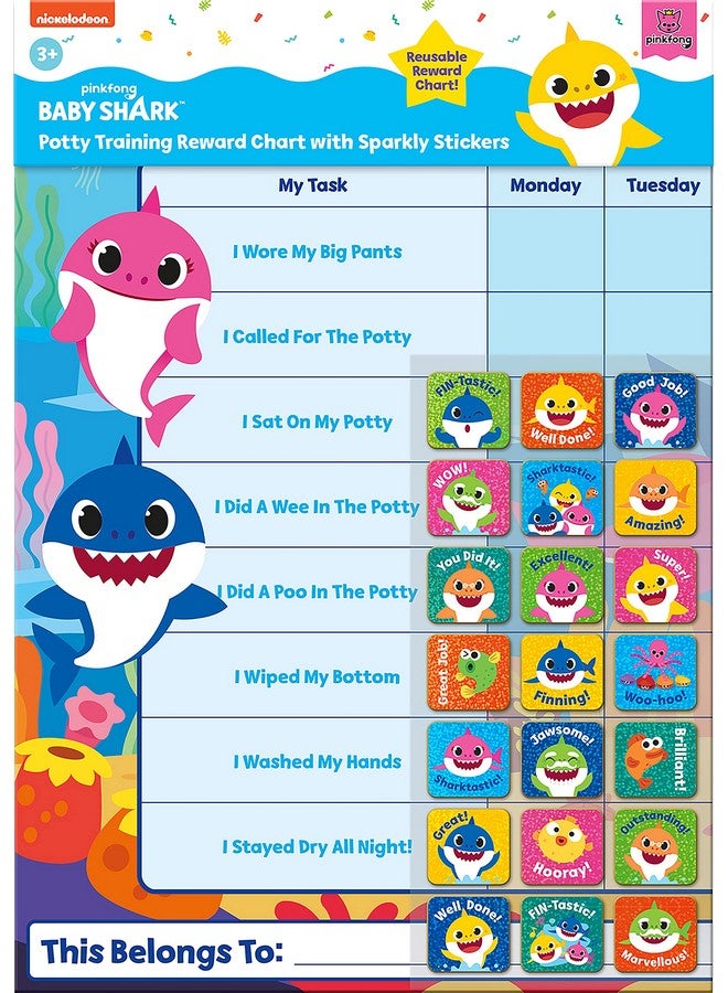 Paper Projects 01.70.30.041 Baby Shark Potty Training Includes 56 Sparkly Stickers | Colourful Chart is Wipe-Clean, Blue, 29.7cm x 42cm