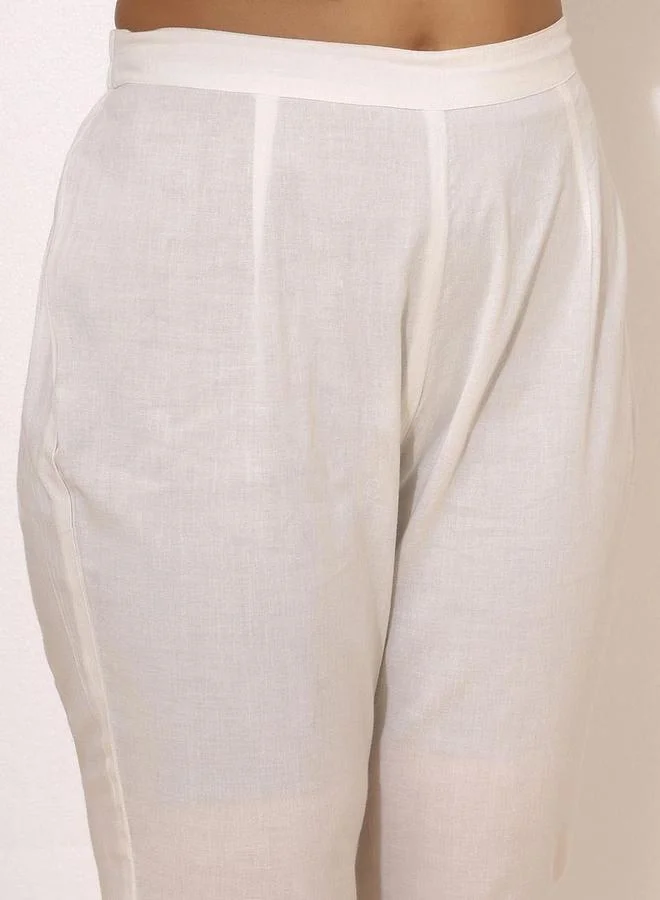 ISHIN Ishin White Cotton Blend Kurta with Pants and Dupatta Set