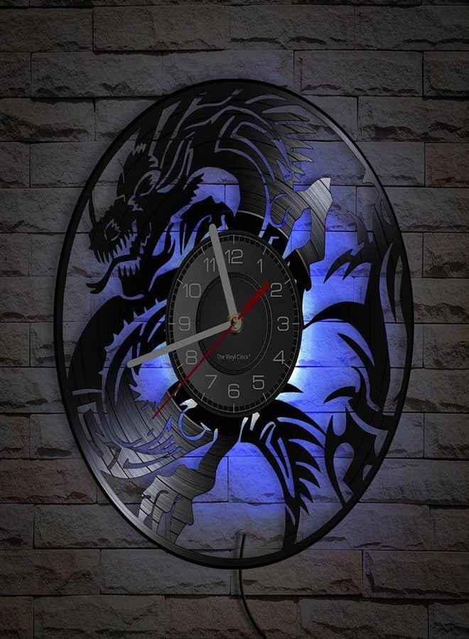 Timethink 12 Inch Dragon LED Wall Clock with 7 Colors Changing, Silent Non Ticking Vintage Flying Evil Dragon Spiritual Symbol Fantasy Vinyl Record Wall Clock Watch for Living Room Bedroom Decor - Image 4