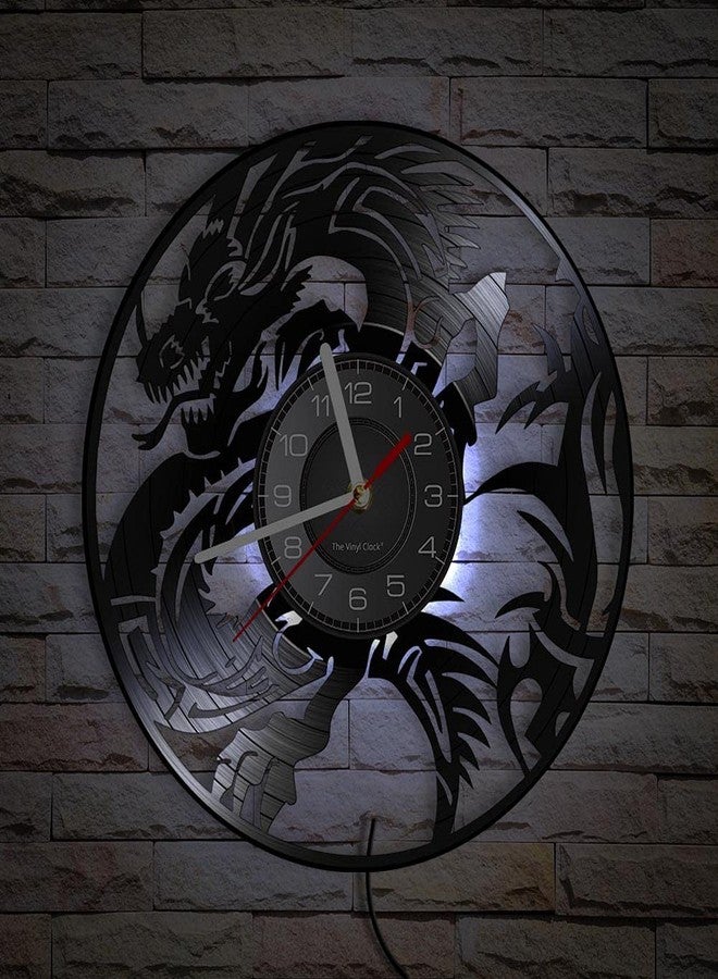 Timethink 12 Inch Dragon LED Wall Clock with 7 Colors Changing, Silent Non Ticking Vintage Flying Evil Dragon Spiritual Symbol Fantasy Vinyl Record Wall Clock Watch for Living Room Bedroom Decor - Image 3