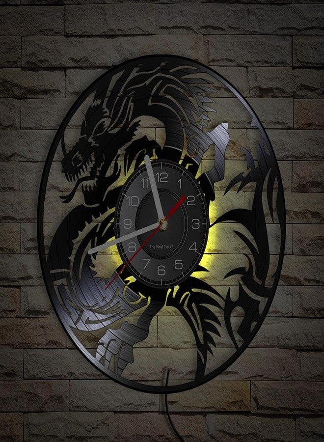 Timethink 12 Inch Dragon LED Wall Clock with 7 Colors Changing, Silent Non Ticking Vintage Flying Evil Dragon Spiritual Symbol Fantasy Vinyl Record Wall Clock Watch for Living Room Bedroom Decor - Image 5