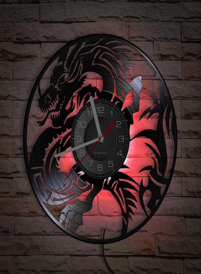 Timethink 12 Inch Dragon LED Wall Clock with 7 Colors Changing, Silent Non Ticking Vintage Flying Evil Dragon Spiritual Symbol Fantasy Vinyl Record Wall Clock Watch for Living Room Bedroom Decor - Image 2