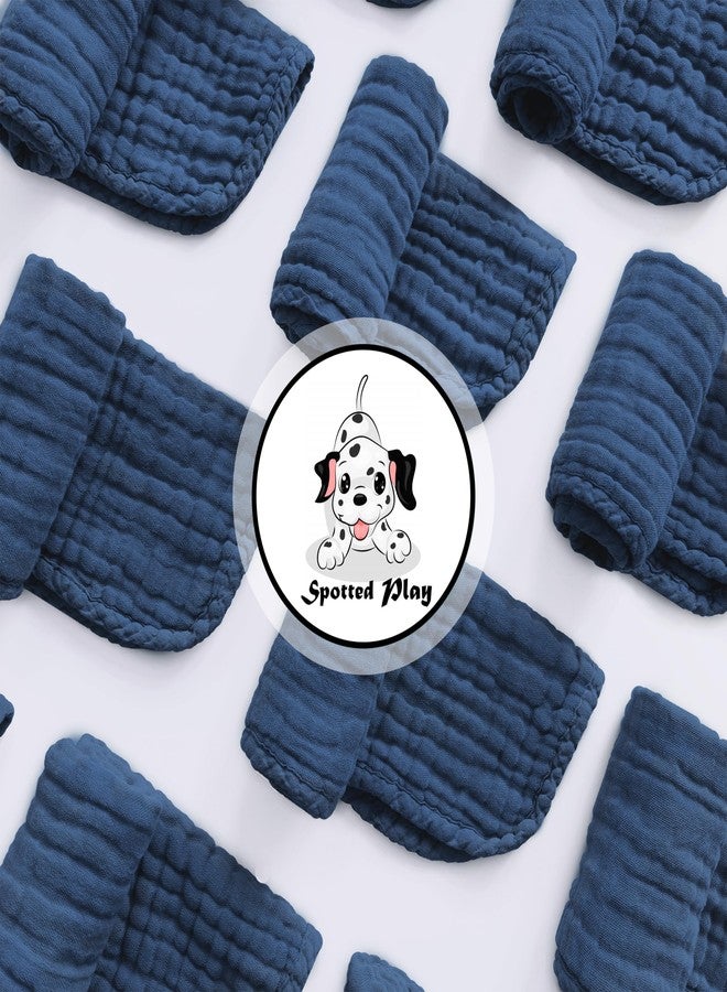 Spotted Play 12 Pack Muslin Cotton Baby Burp Cloths - 20"x10", Navy Blue - Image 2