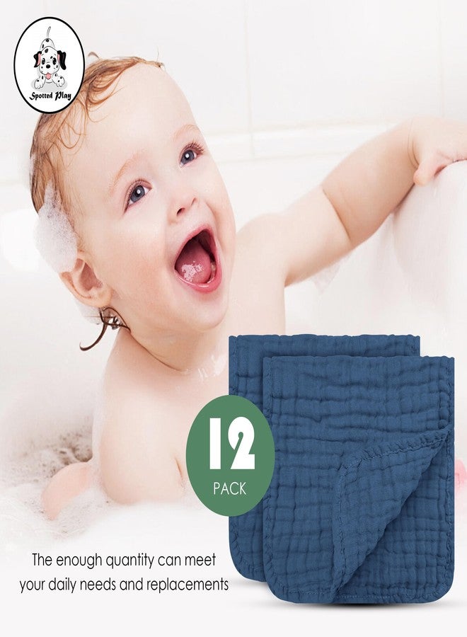 Spotted Play 12 Pack Muslin Cotton Baby Burp Cloths - 20"x10", Navy Blue - Image 5