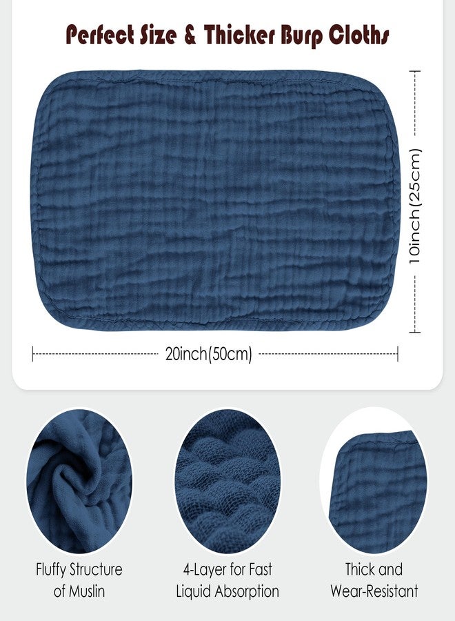 Spotted Play 12 Pack Muslin Cotton Baby Burp Cloths - 20"x10", Navy Blue - Image 4
