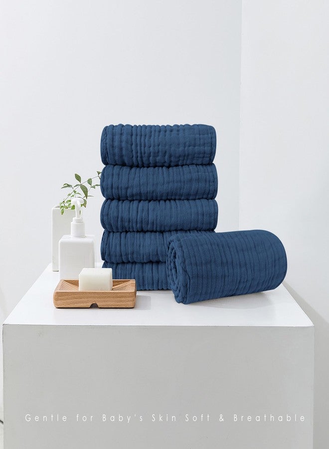 Spotted Play 12 Pack Muslin Cotton Baby Burp Cloths - 20"x10", Navy Blue - Image 3