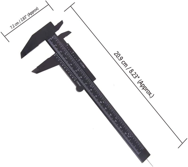 TamBee Plastic Vernier Caliper, 150mm Mini Caliper for School Students, Double Scale Caliper Jewelry Brow Sliding Gauge Ruler Measuring Tool 6Inch 5PCS(Black) - Image 2