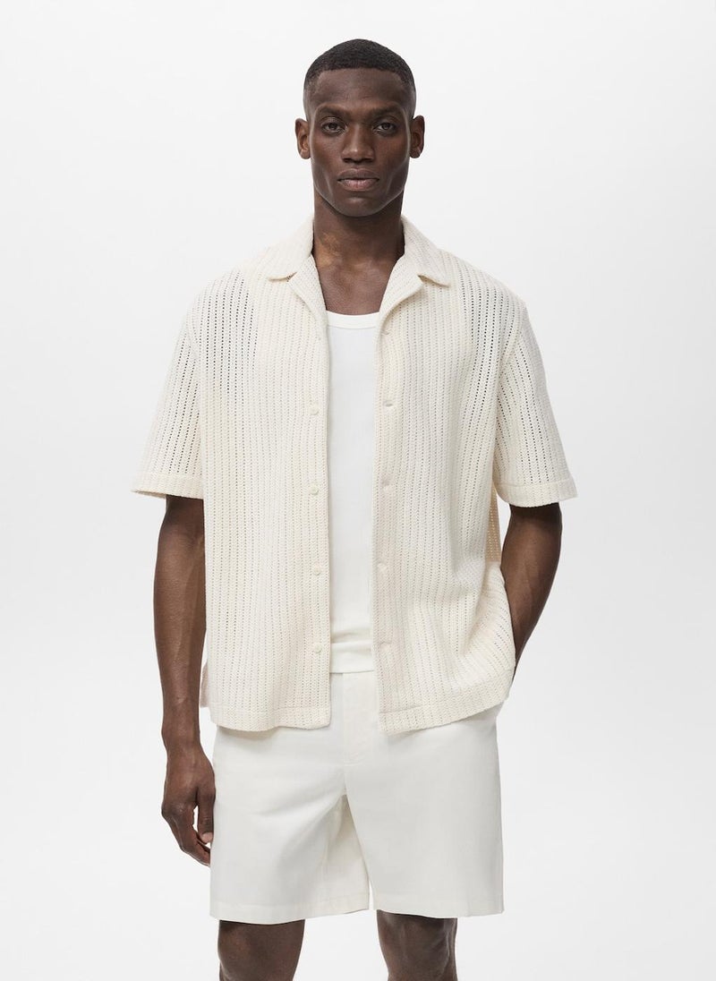 Mango Man Regular Openwork Cotton Shirt  - Image 1