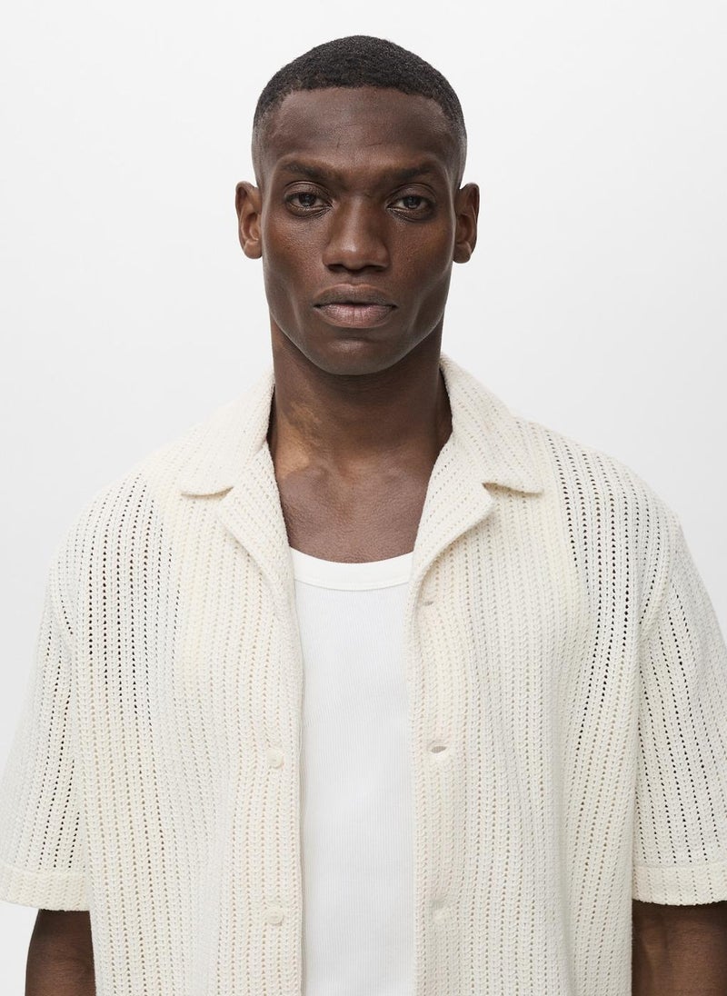 Mango Man Regular Openwork Cotton Shirt  - Image 4