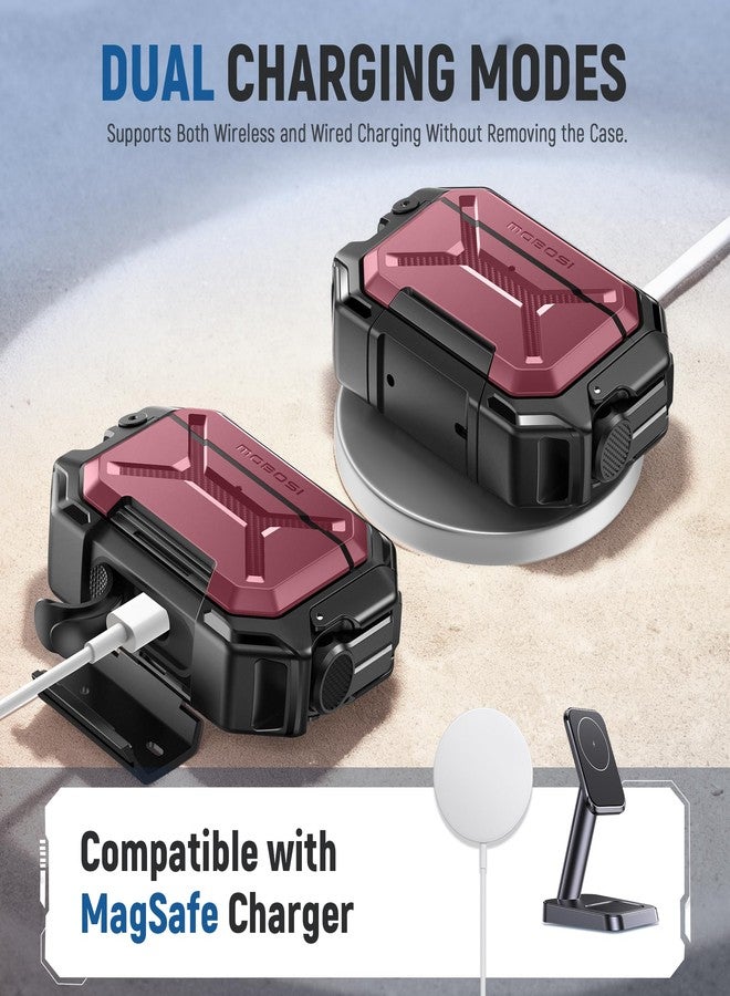 موبوسي جراب MOBOSI لسماعات AirPods Pro 3 [مقاوم للماء بمعيار IP68] [متوافق مع MagSafe]، متوافق مع الجيل الثالث من AirPods Pro، مزود بقفل وحلقة تعليق وحامل، جراب صلب مقاوم للسقوط بمعيار عسكري (2025)، أحمر - Image 3