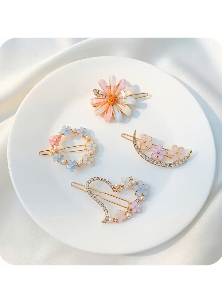 Goolsky 4pcs/set Stylish Flower Decorative Hair Clips Sparkling Rhinestone Hair Fringe Clip Love Heart Hair Side Clip Elegant Hair Barrettes For Women And daily uses - Image 3