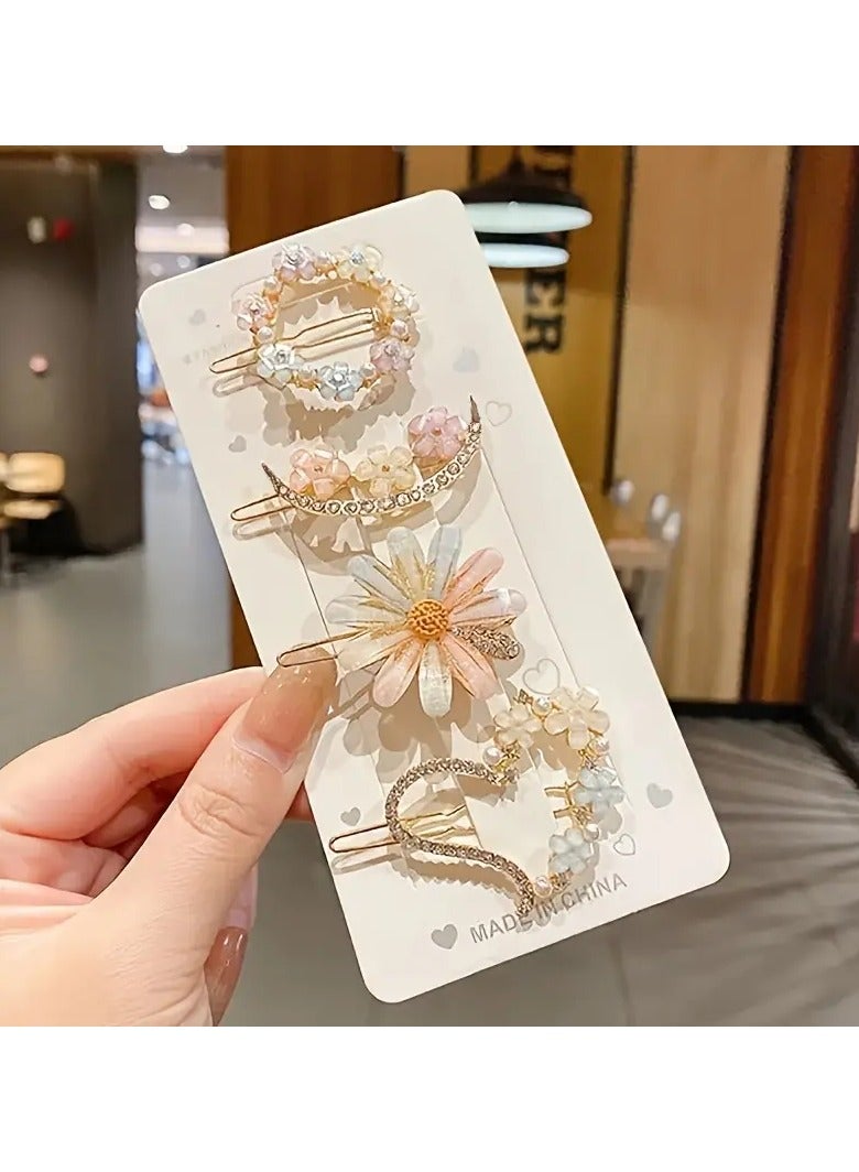 Goolsky 4pcs/set Stylish Flower Decorative Hair Clips Sparkling Rhinestone Hair Fringe Clip Love Heart Hair Side Clip Elegant Hair Barrettes For Women And daily uses - Image 2