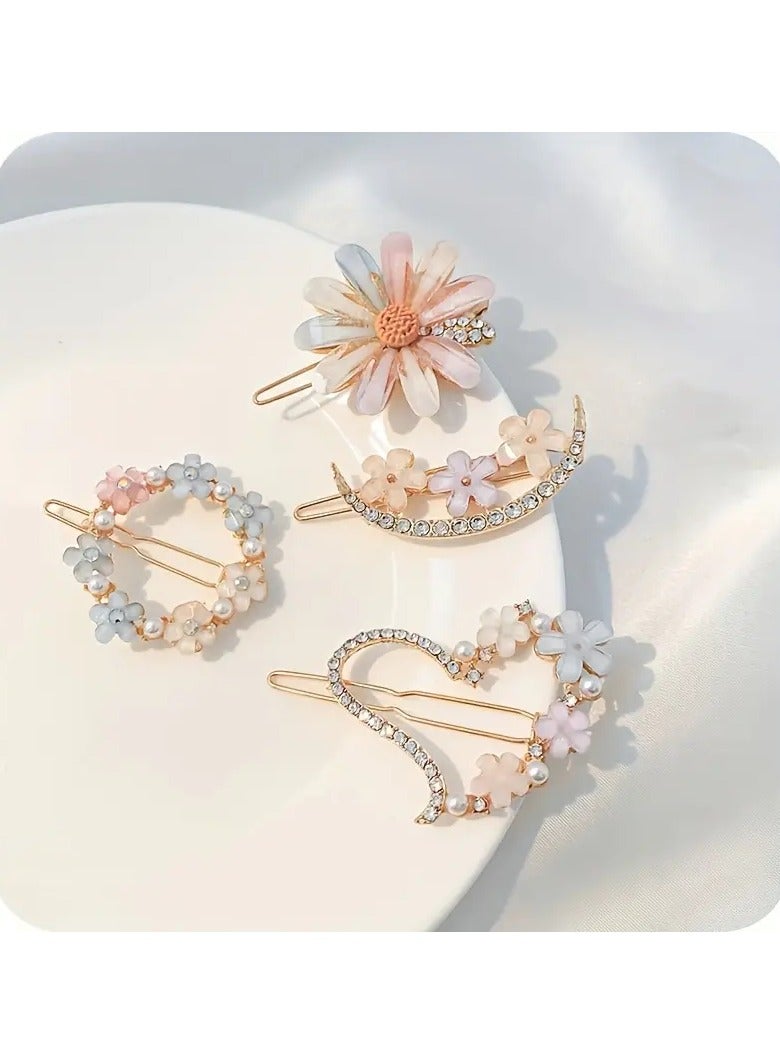 Goolsky 4pcs/set Stylish Flower Decorative Hair Clips Sparkling Rhinestone Hair Fringe Clip Love Heart Hair Side Clip Elegant Hair Barrettes For Women And daily uses - Image 4