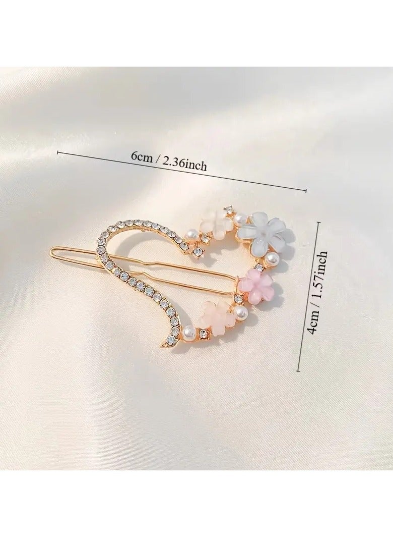 Goolsky 4pcs/set Stylish Flower Decorative Hair Clips Sparkling Rhinestone Hair Fringe Clip Love Heart Hair Side Clip Elegant Hair Barrettes For Women And daily uses - Image 5