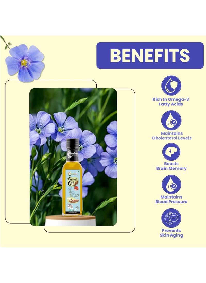 nutriorg Nutriorg Cold Pressed Organic Flax Seed Oil, Castor and Black Seeds Oil (Pack of 3 100ml) with Deep Nourishing Properties Weight Management Hair and Skin Care  - Image 3