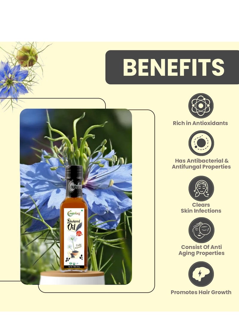 nutriorg Nutriorg Cold Pressed Organic Flax Seed Oil, Castor and Black Seeds Oil (Pack of 3 100ml) with Deep Nourishing Properties Weight Management Hair and Skin Care  - Image 4