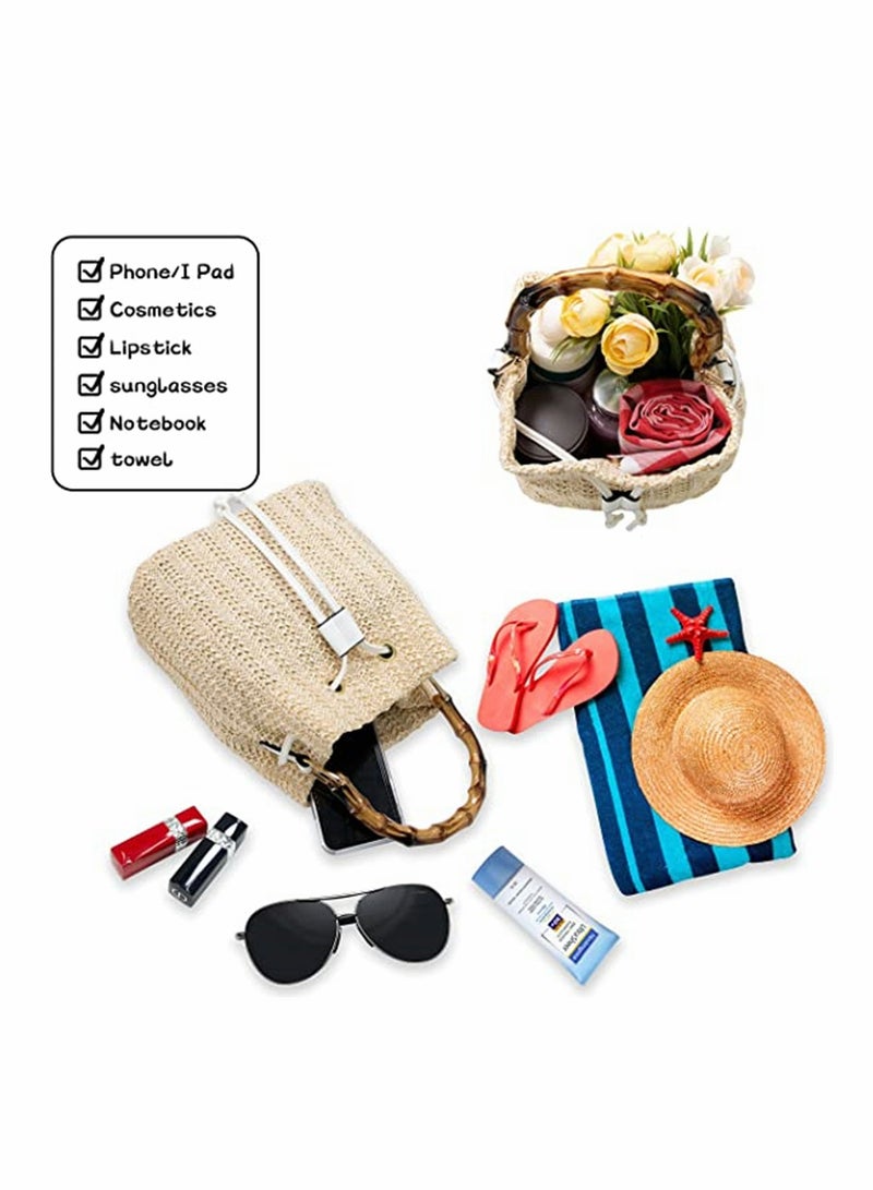 SYOSI Women Beach Bag, Straw Woven Shoulder Bag, Tote Bag, Crossbody Bucket Handbags, Natural Chic Summer Handmade Hobo Purse Bamboo Handle, Women Vacation Tote Handbags  - Image 2
