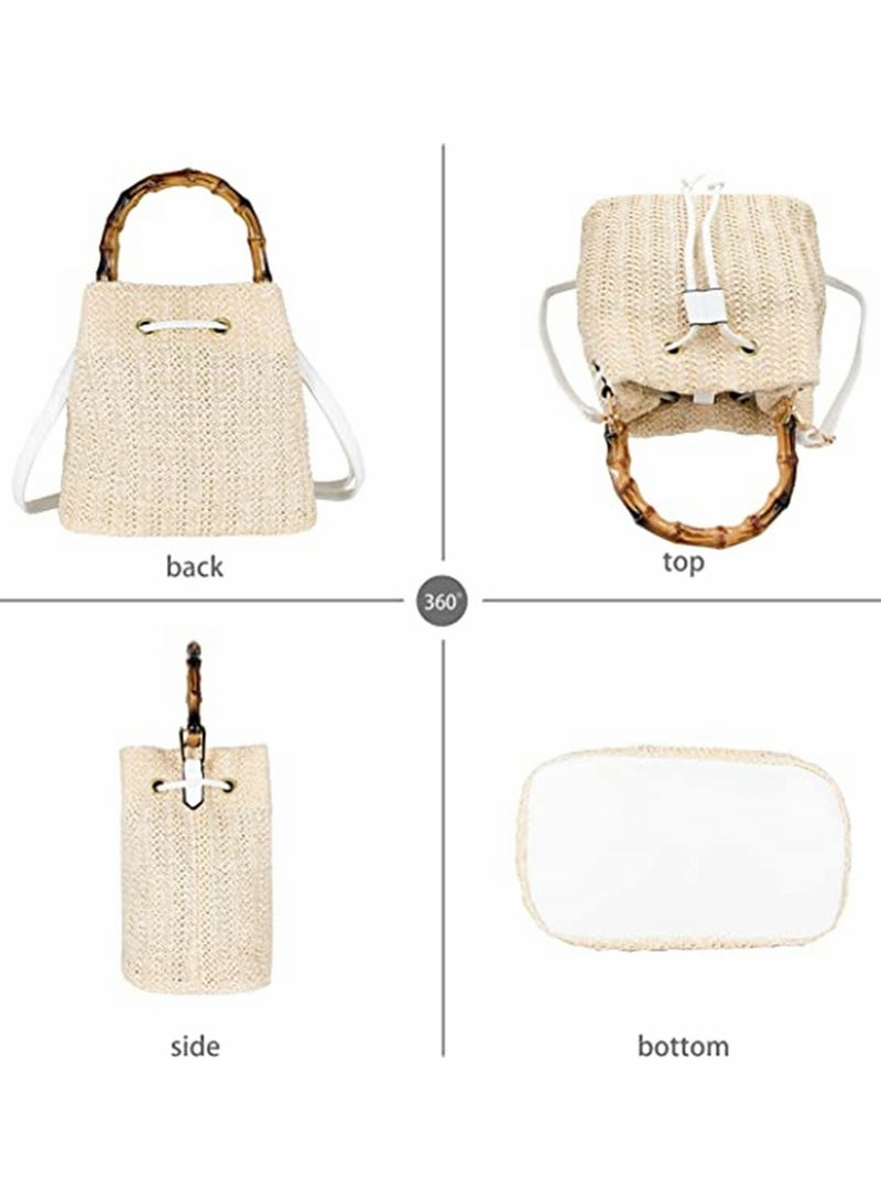 SYOSI Women Beach Bag, Straw Woven Shoulder Bag, Tote Bag, Crossbody Bucket Handbags, Natural Chic Summer Handmade Hobo Purse Bamboo Handle, Women Vacation Tote Handbags  - Image 5