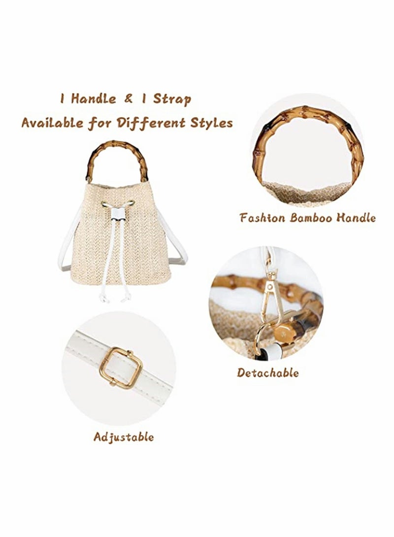 SYOSI Women Beach Bag, Straw Woven Shoulder Bag, Tote Bag, Crossbody Bucket Handbags, Natural Chic Summer Handmade Hobo Purse Bamboo Handle, Women Vacation Tote Handbags  - Image 3