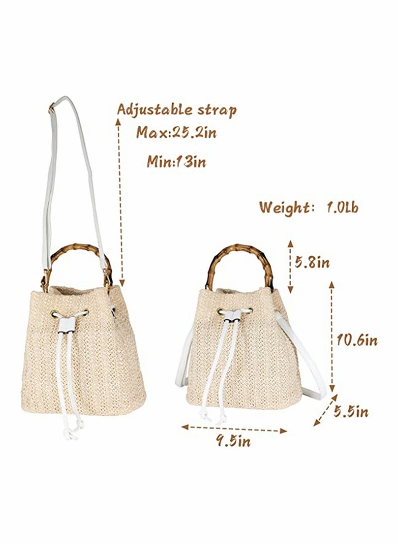 SYOSI Women Beach Bag, Straw Woven Shoulder Bag, Tote Bag, Crossbody Bucket Handbags, Natural Chic Summer Handmade Hobo Purse Bamboo Handle, Women Vacation Tote Handbags  - Image 4