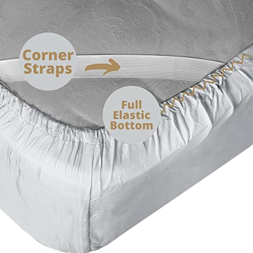 Clara Clark Stay Fitted Single Sheet, Fitted Sheet ONLY! Stay Fit on Mattress with Elastic Straps at Corners, Deep Pocket Fitted Sheet, Fits 18 to 24 Inch Mattress, Queen – Silver Light Gray - Image 2