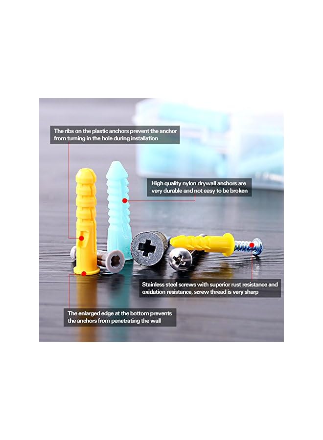 Glarks غلاكس 220 قطعة من مثبتات الجدران البلاستيكية ذاتية الحفر مع براغي لمجموعة تثبيت للأرفف أو الستائر في الجدران الفارغة - Image 3