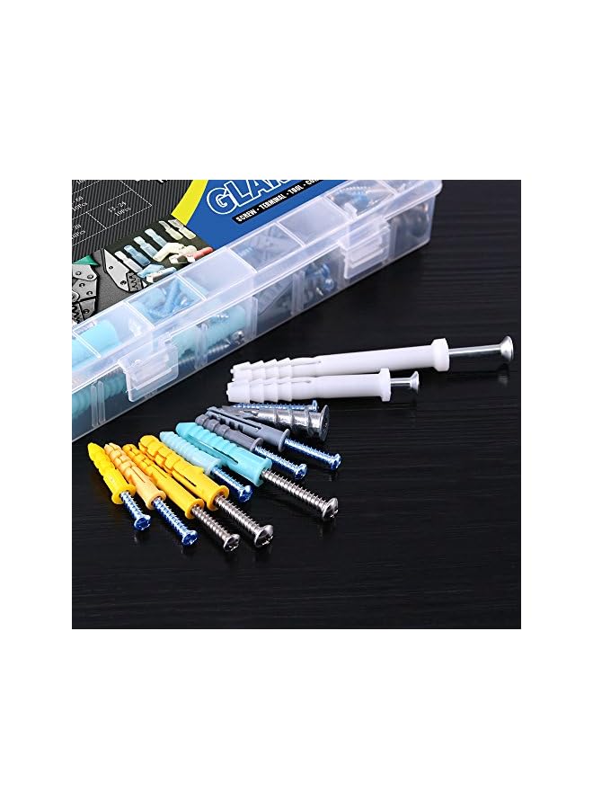 Glarks غلاكس 220 قطعة من مثبتات الجدران البلاستيكية ذاتية الحفر مع براغي لمجموعة تثبيت للأرفف أو الستائر في الجدران الفارغة - Image 5