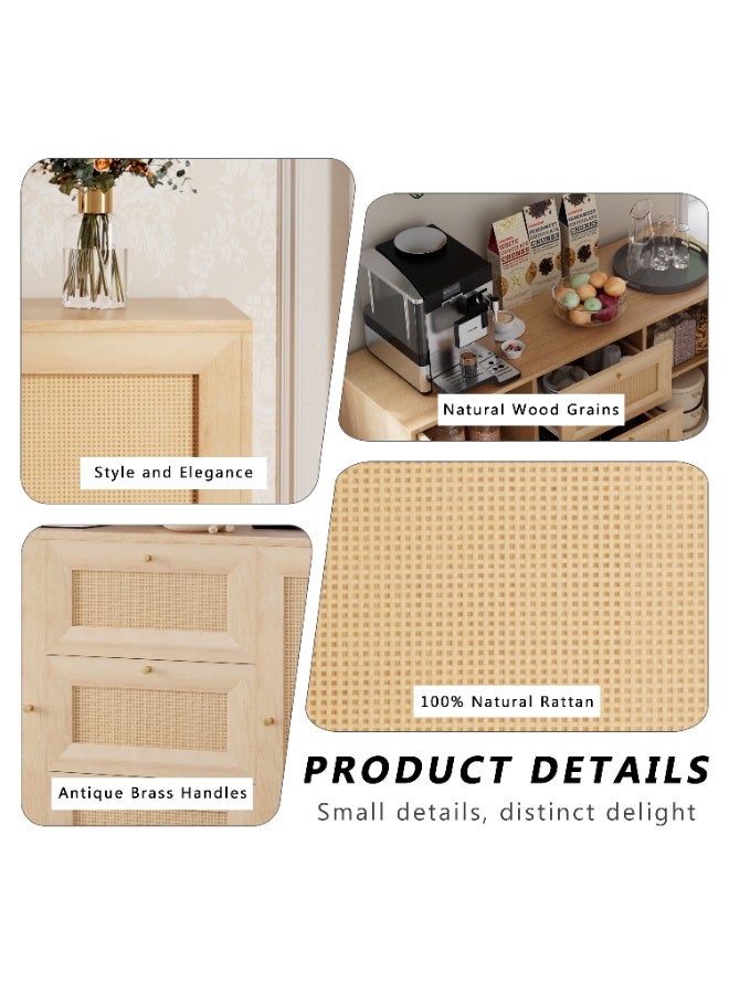 Chogori Rattan Storage Cabinet with 3 Drawers and 2 Doors – Boho Farmhouse Sideboard Buffet Cabinet, Solid Wood Credenza with Adjustable Shelves for Living Room, Kitchen, Entryway, Hallway - Image 5