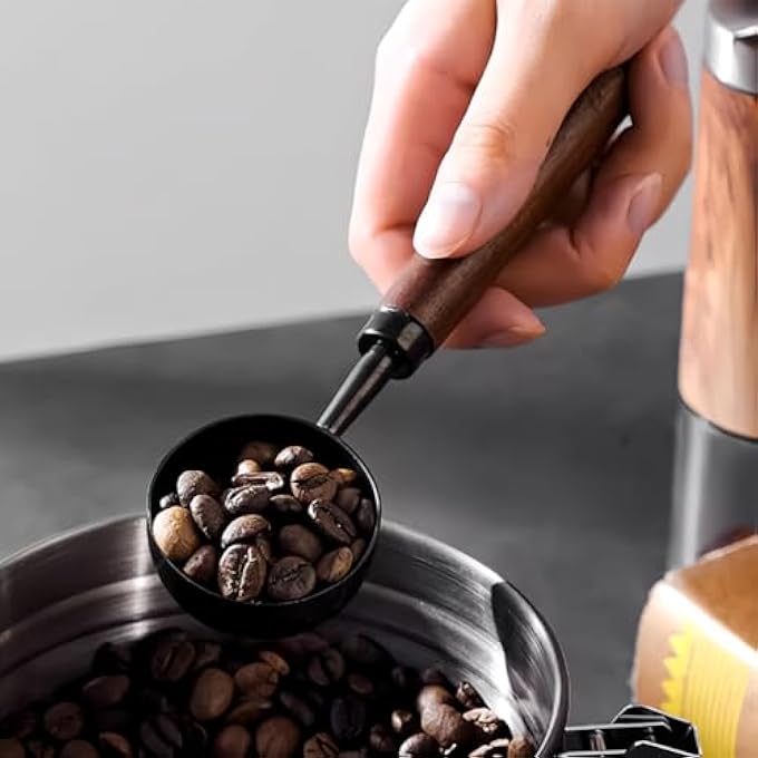 ريحني ملعقة قياس قهوة قديمة من الفولاذ المقاوم للصدأ، مغرفة قهوة ذات مقبض خشبي قصير، أداة مطبخ للسحب والقياس والتقديم للقهوة، الشاي والمزيد - Image 3