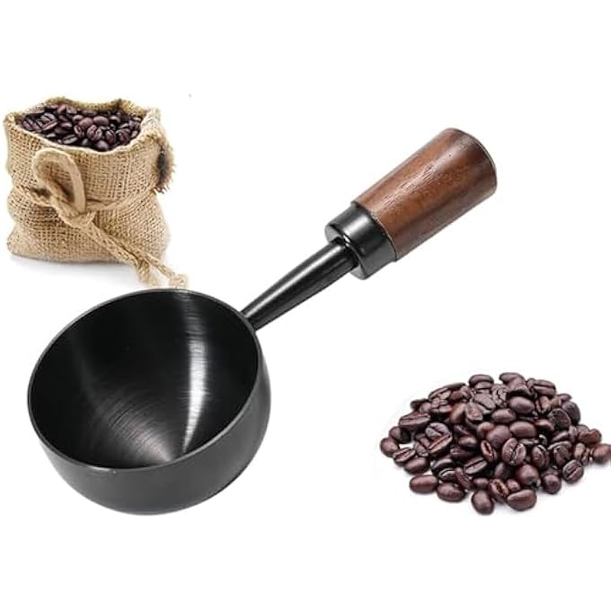 ريحني ملعقة قياس قهوة قديمة من الفولاذ المقاوم للصدأ، مغرفة قهوة ذات مقبض خشبي قصير، أداة مطبخ للسحب والقياس والتقديم للقهوة، الشاي والمزيد - Image 1