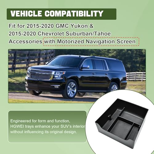 HGWEI Center Console Organizer Compatible with 2015-2020 GMC Yukon & 2015-2020 Chevrolet Suburban/Tahoe Accessories with Motorized Navigation Screen - Interior Dashboard Storage Tray for Small Items - Image 3