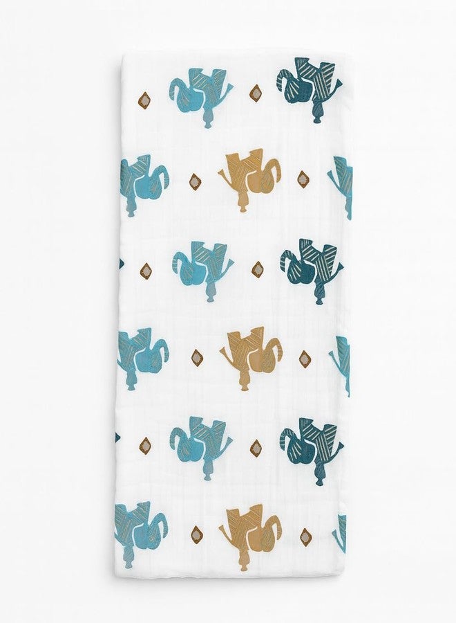 Nestlooms 100% Organic Cotton Muslin Baby Burp Cloths (21 X 10 inches), Ultra-Soft, Extra Absorbent Hankies & Napkins, Large Size Burping Cloth for Newborns & Infants Boys & Girls (Elephant Caravan) - Image 1