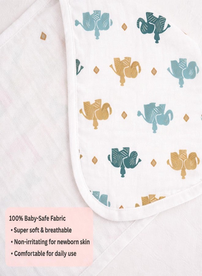 Nestlooms 100% Organic Cotton Muslin Baby Burp Cloths (21 X 10 inches), Ultra-Soft, Extra Absorbent Hankies & Napkins, Large Size Burping Cloth for Newborns & Infants Boys & Girls (Elephant Caravan) - Image 2