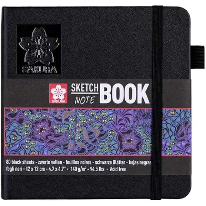 SKETCH NOTEBOOK, 80 SHEETS, BLACK PAGES, 12 X 12 CM - Image 1