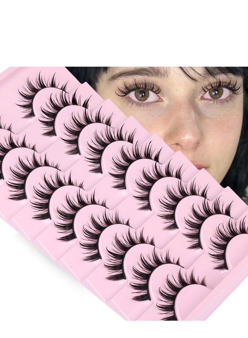 JOSQUEWNN 10 Pairs False Eyelashes Set,14mm Anime Cosplay Eyelashes: C-Curl, 0.07mm Thickness, Natural Dense Style,Create Manga Big Eyes, Wispy Lashes Kit for Beginners,Effortlessly Master Cosplay Makeup, Also Naturally Charming for Daily Wear!  - Image 1