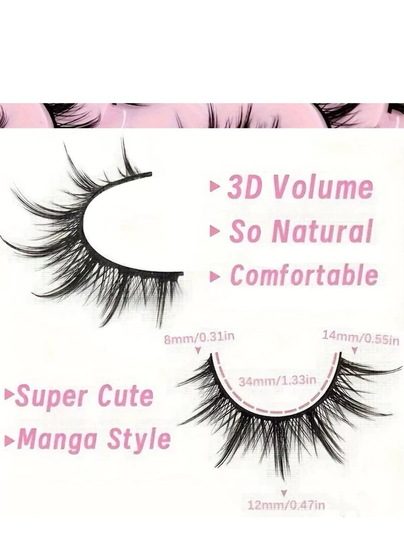 JOSQUEWNN 10 Pairs False Eyelashes Set,14mm Anime Cosplay Eyelashes: C-Curl, 0.07mm Thickness, Natural Dense Style,Create Manga Big Eyes, Wispy Lashes Kit for Beginners,Effortlessly Master Cosplay Makeup, Also Naturally Charming for Daily Wear!  - Image 3