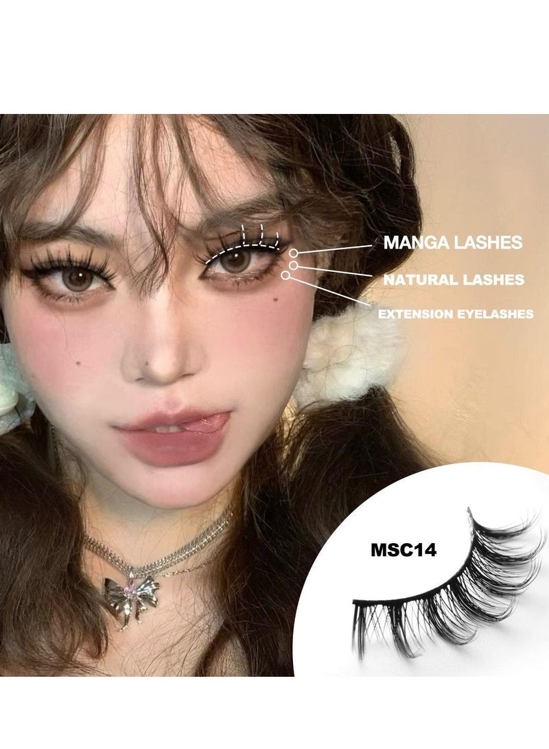 JOSQUEWNN 10 Pairs False Eyelashes Set,14mm Anime Cosplay Eyelashes: C-Curl, 0.07mm Thickness, Natural Dense Style,Create Manga Big Eyes, Wispy Lashes Kit for Beginners,Effortlessly Master Cosplay Makeup, Also Naturally Charming for Daily Wear! - Image 5